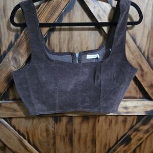Avec Les Filles Dark Brown Corduroy Crop Top
